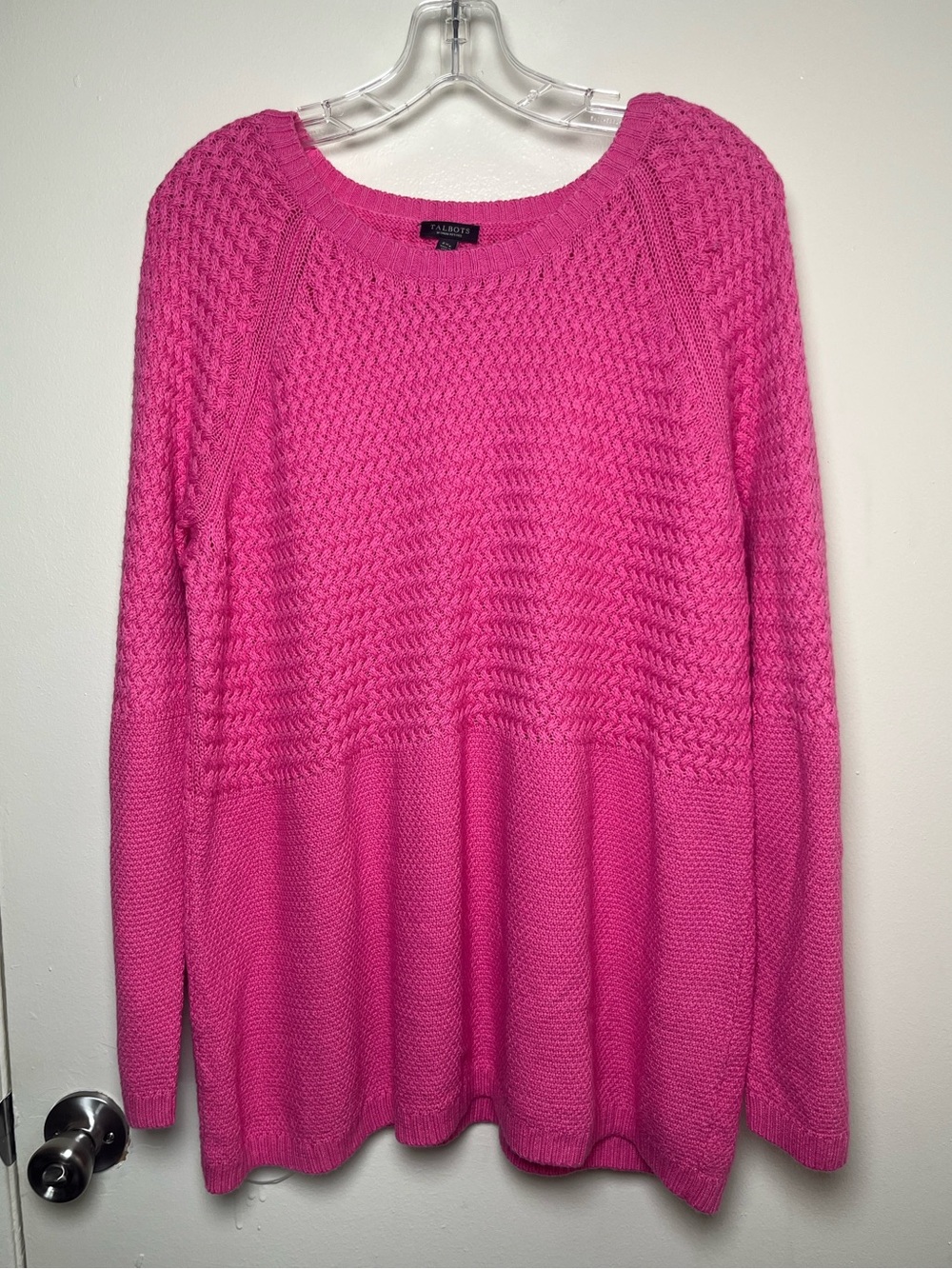 Talbots Women's Plus Size Cashmere Bright Pink Mixed-Weave Knit Sweater XXL